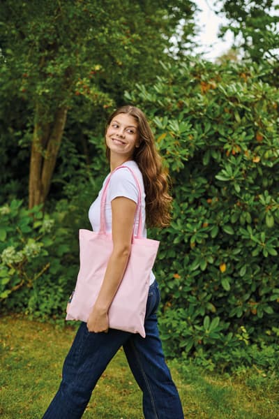 Ostoskassi pitkillä kahvoilla, Reilun kaupan puuvilla, 120g – packshot