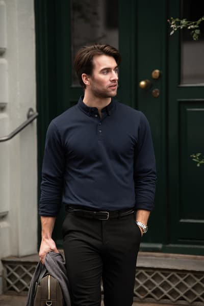 Miesten pitkähihainen pikeepaita, luomupuuvilla-elastaani, 230g